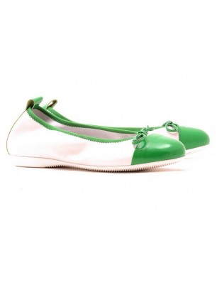 Mally ballerine en cuir blanc et vert