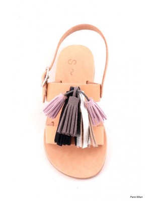 Sandales enfants en cuir rose Sandalaki