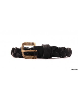 Ceinture tressée en cuir noir Portman