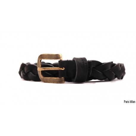 Ceinture tressée en cuir noir Portman