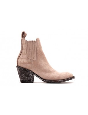 Boots en cuir beige façon crocco