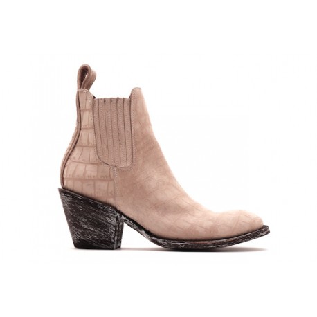 Boots en cuir beige façon crocco