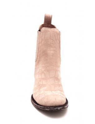 Boots en cuir beige façon crocco