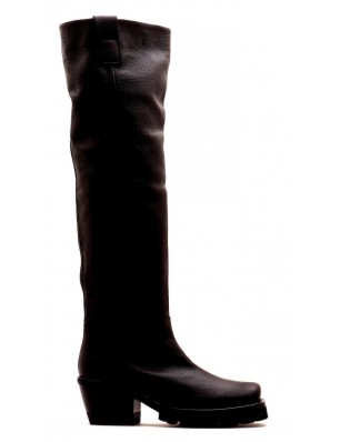 Bottes genoullières en cuir grainé noir AGL