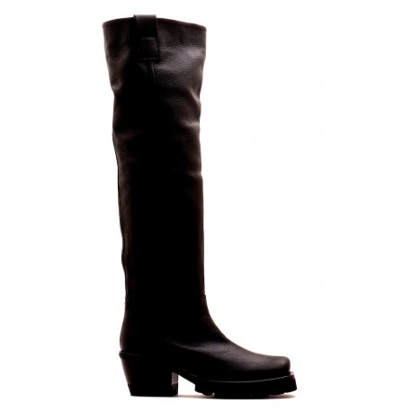 Bottes genoullières en cuir grainé noir AGL Bottes genoullières en cuir grainé noir AGL