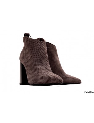 Bottines grises en cuir effet reptile