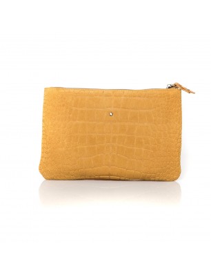 Pochette en suede style croco et cuir jaune Mila Louise