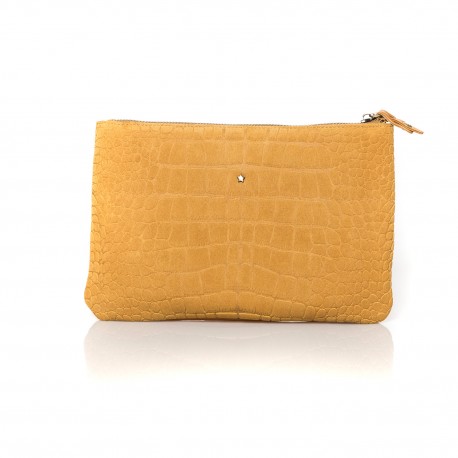 Pochette en suede style croco et cuir jaune Mila Louise Pochette en suede style croco et cuir jaune Mila Louise