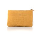 Pochette en suede style croco et cuir jaune Mila Louise