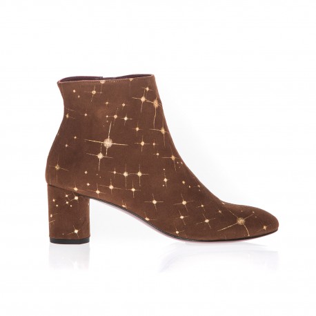 Bottines Avril Gau en cuir velours marron imprimé cosmos