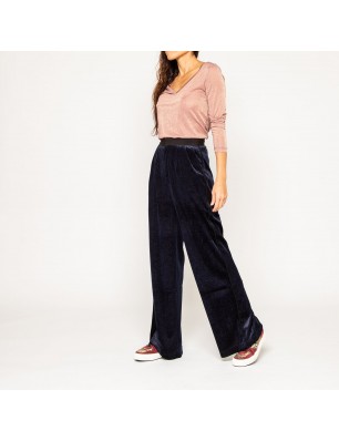 Pantalon en velours bleu nuit-See U Soon