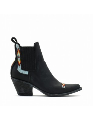 Mexicana bottines santiag en cuir noir brodé