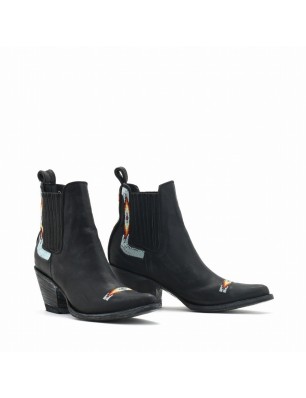 Mexicana bottines santiag en cuir noir brodé