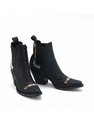 Mexicana bottines santiag en cuir noir brodé