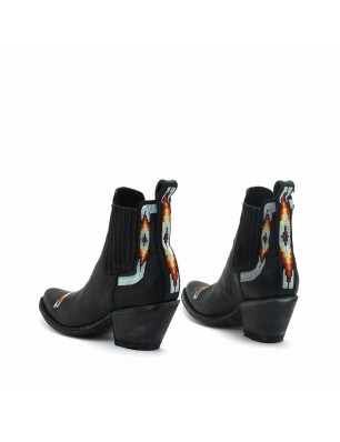 Mexicana bottines santiag en cuir noir brodé