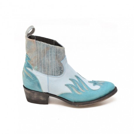 Mexicana bottines santiag en cuir bleu à bout rond