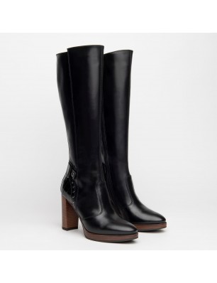 Nero Giardini bottes en cuir noir avec plateau marron