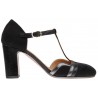 Chie Mihara salomé WANDER  en daim noir, marine et métallisé