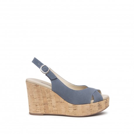 Nero Giardini sandales compensées en cuir velours bleu