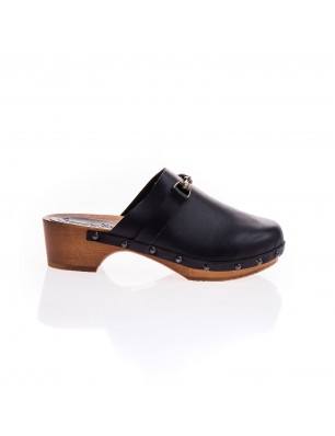 Semerdjan Sabot en cuir noir avec semelle en bois