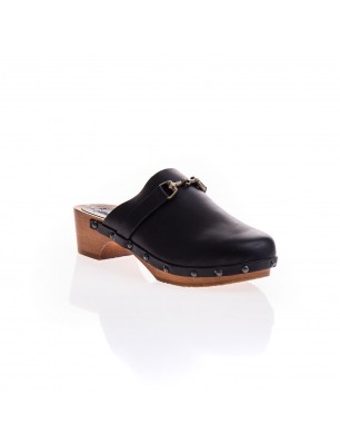 Semerdjan Sabot en cuir noir avec semelle en bois