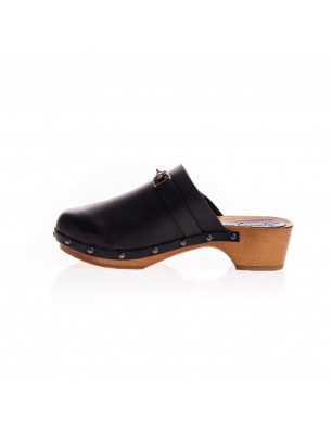 Semerdjan Sabot en cuir noir avec semelle en bois