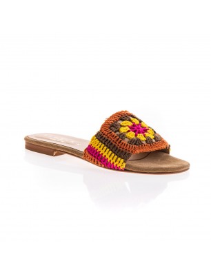 Fiorina mules et cuir et crochet multicolore