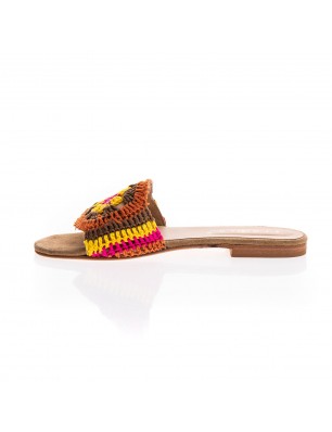 Fiorina mules et cuir et crochet multicolore