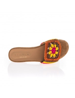 Fiorina mules et cuir et crochet multicolore