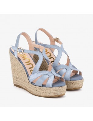 Kanna sandales compensées en satin bleu et talon en corde