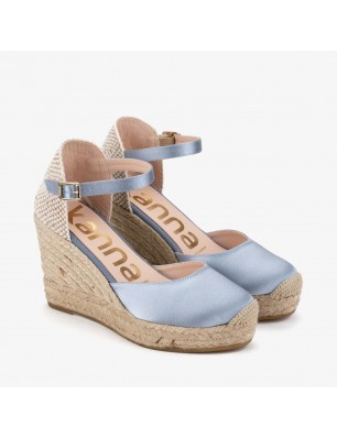 Kanna sandales compensées fermées en satin bleu et corde