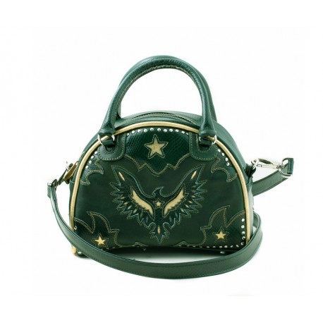 Mexicana sac bowling en cuir vert avec motif Aigle Mexicana sac bowling en cuir vert avec motif Aigle
