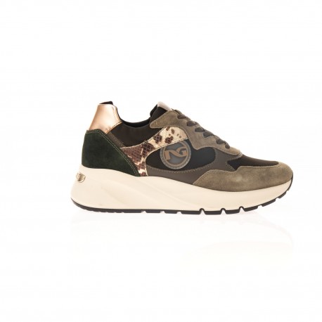 Nero Giardini sneakers en cuir et cuir velours beige et kaki