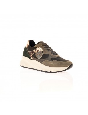 Nero Giardini sneakers en cuir et cuir velours beige et kaki