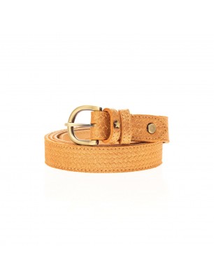 Mila Louise Ceinture en cuir pêche texturé irisé