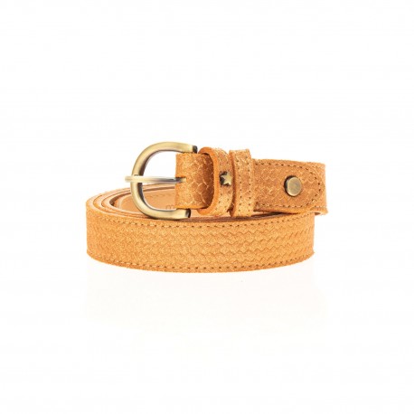 Mila Louise Ceinture en cuir pêche texturé irisé