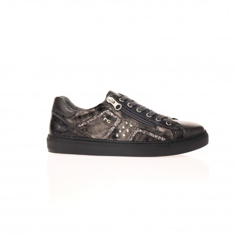 Nero Giardini Baskets basse zippées en cuir noir métal Nero Giardini Baskets basse zippées en cuir noir métal