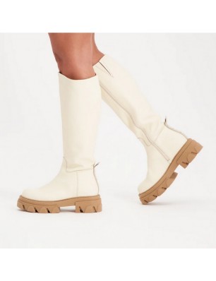 Steve Madden Bottes en cuir beige et semelles crantées