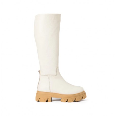 Steve Madden Bottes en cuir beige et semelles crantées Steve Madden Bottes en cuir beige et semelles crantées