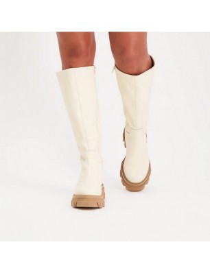 Steve Madden Bottes en cuir beige et semelles crantées