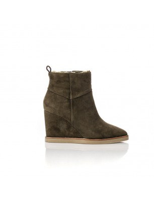 Lola cruz bottines compensées en cuir velours kaki