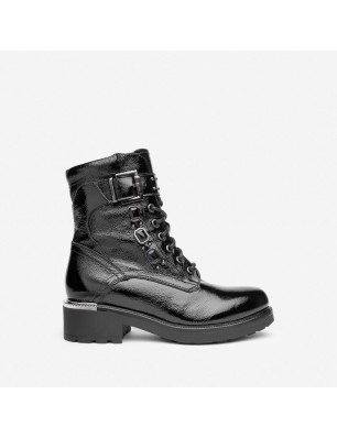 Nero Giardini bottines en cuir vernis noir style rangers