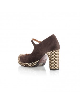 Chie Mihara escarpins babies en cuir marron avec  imprimé graphique