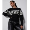 Not Shy Pull Col rond noir imprimé en laine mélangée