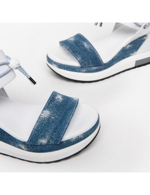Nero Giardini sandales compensées en jeans et cuir blanc