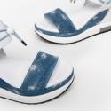 Nero Giardini sandales compensées en jeans et cuir blanc