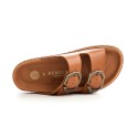 Genuins mules en cuir camel avec boucles