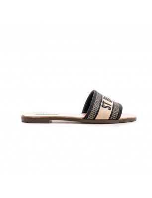 Steve Madden claquettes en toile beige et noir St Barth