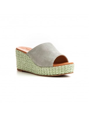 Kanna mules compensées en cuir irisé et rafia vert