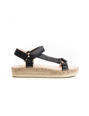 Kanna sandales en cuir noir avec semelle corde